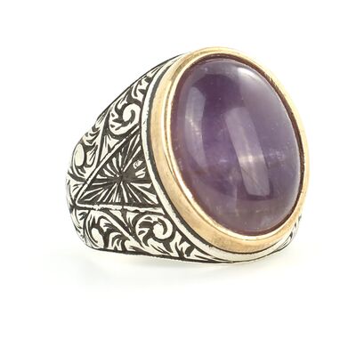 925 Ayar Gümüş Ametist Taşı Erkek Yüzüğü - 2