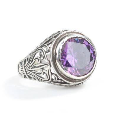 Silver Designer Men's Ring with Amethyst - 2