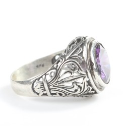 Silver Designer Men's Ring with Amethyst - 3