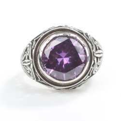 Silver Designer Men's Ring with Amethyst - 4