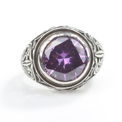 Silver Designer Men's Ring with Amethyst - 4