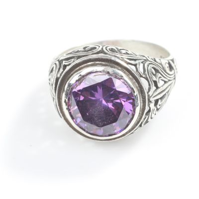 Silver Designer Men's Ring with Amethyst - 5