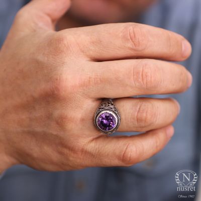Silver Designer Men's Ring with Amethyst - 1