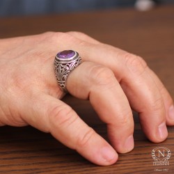 Silver Designer Men's Ring with Amethyst - 6