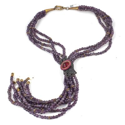 925 Ayar Gümüş Ametist Taşlı Altın Yaldızlı Kolye - 2