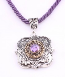 Silver Antique Design Necklace with Amethyst - Nusrettaki (1)