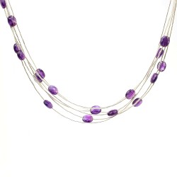 925 Ayar Gümüş Ametist Taşlı Şarnel Kolye - 3