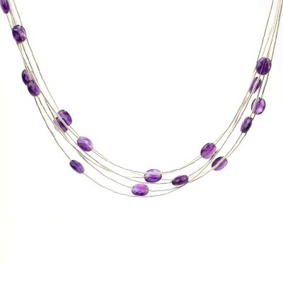 925 Ayar Gümüş Ametist Taşlı Şarnel Kolye - 3