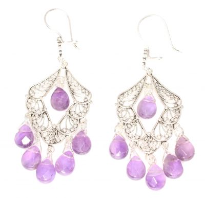 925 Sterling Silver Filigree Chandelier Earring with Amethyst - 3