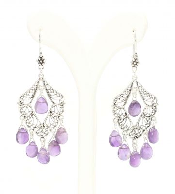 925 Sterling Silver Filigree Chandelier Earring with Amethyst - 2