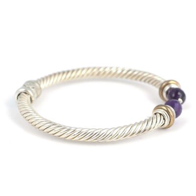 925 Ayar Gümüş Ametist Taşlı Yaylı Burgu Kollu Erkek Bileziği - 2