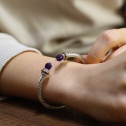 925 Ayar Gümüş Ametist Taşlı Yaylı Burgu Kollu Erkek Bileziği - Nusrettaki