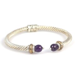 925 Ayar Gümüş Ametist Taşlı Yaylı Burgu Kollu Erkek Bileziği - Nusrettaki