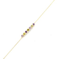 925 Sterling Silver 7 Row Waterway Bracelet with Amethyst and Peridot Colored Stones - Nusrettaki