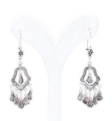 925 Sterling Silver Lamp Model Dangle Filigree Earrings - 2