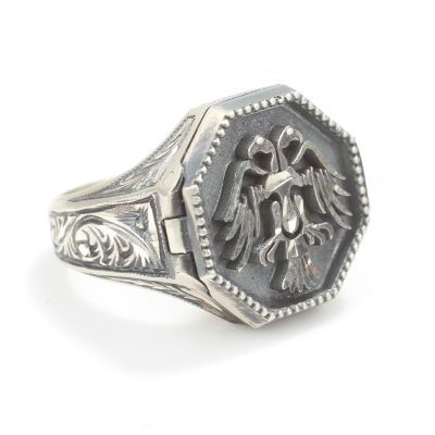 925 Ayar Gümüş Anadolu Kartalı Kapaklı Kalemli Erkek Yüzüğü - 1