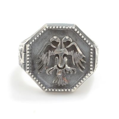 925 Ayar Gümüş Anadolu Kartalı Kapaklı Kalemli Erkek Yüzüğü - 2