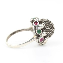 925 Ayar Gümüş Antik Tasarım Siyah Taşlı Kubbe Yüzük - 3