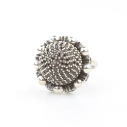 925 Ayar Gümüş Antik Tasarım Siyah Taşlı Kubbe Yüzük - 4