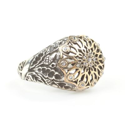 925 Ayar Gümüş Antik Tasarım Taşlı Yüzük - 2