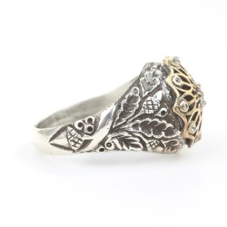 925 Ayar Gümüş Antik Tasarım Taşlı Yüzük - 4