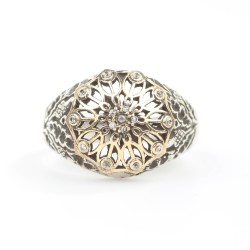 925 Ayar Gümüş Antik Tasarım Taşlı Yüzük - 5