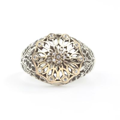 925 Ayar Gümüş Antik Tasarım Taşlı Yüzük - 5