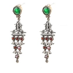 Silver Chandelier Design Earrings with Garnet & Emerald - Nusrettaki (1)