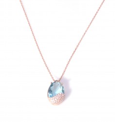 925 Ayar Gümüş Akuamarin Kolye, Pembe - 3