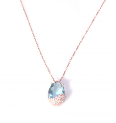 925 Ayar Gümüş Akuamarin Kolye, Pembe - 3