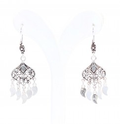 925 Silver Spade Shaped Dangle Filigree Earrings - Nusrettaki