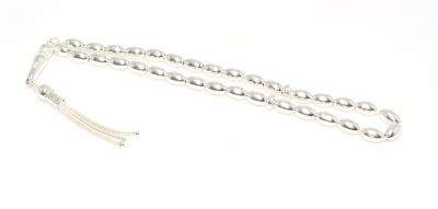 925 Ayar Gümüş Arpa Kesim Parlak Düz Tesbih - 1