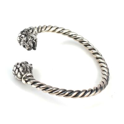 925 Ayar Gümüş Aslan Başı Figürlü Burgu Kol Erkek Bileziği - 1