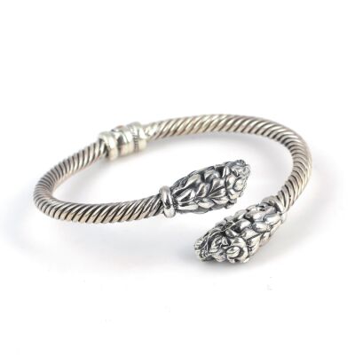 925 Ayar Gümüş Aslan Başı Figürlü Burgu Kol Erkek Bilezik - 3