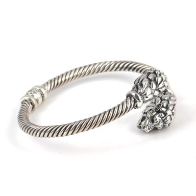 925 Ayar Gümüş Aslan Başı Figürlü Burgu Kol Erkek Bilezik - 2