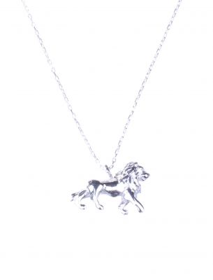 Sterling Silver Lion Pendant Necklace, White Gold Vermeil - 4