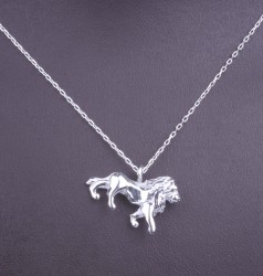 Sterling Silver Lion Pendant Necklace, White Gold Vermeil - 6