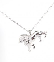 Sterling Silver Lion Pendant Necklace, White Gold Vermeil - 3