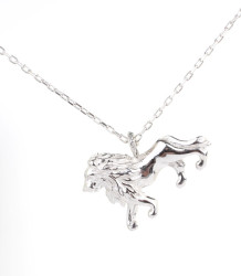 Sterling Silver Lion Pendant Necklace, White Gold Vermeil - Nusrettaki (1)