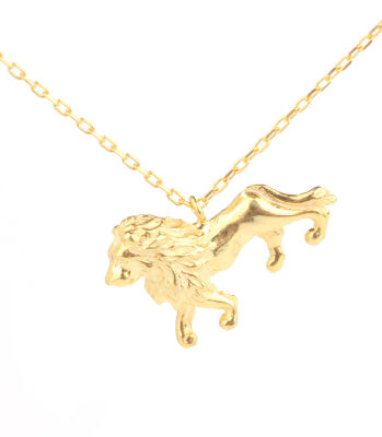 Sterling Silver Lion Pendant Necklace, White Gold Vermeil - 1