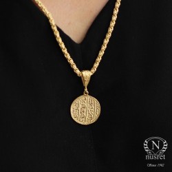 925 Ayar Gümüş Aslan Figürlü Madalyon Kolye, Sarı - 4