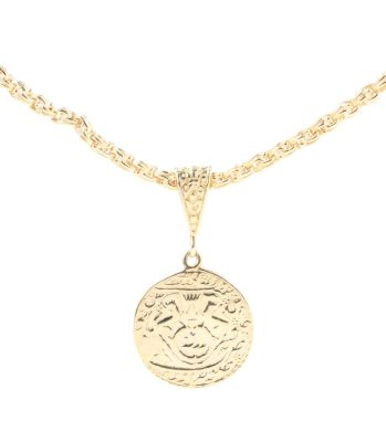 925 Ayar Gümüş Aslan Figürlü Madalyon Kolye, Sarı - 6