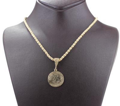 925 Ayar Gümüş Aslan Figürlü Madalyon Kolye, Sarı - 7