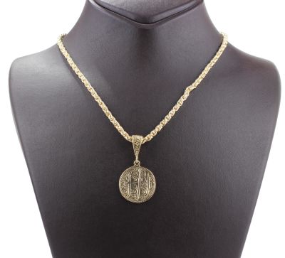 925 Ayar Gümüş Aslan Figürlü Madalyon Kolye, Sarı - 8
