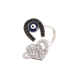 925 Sterling Silver Heart Shaped Keyhole & Horseshoe Ring - Nusrettaki