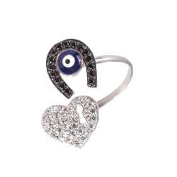 925 Sterling Silver Heart Shaped Keyhole & Horseshoe Ring - Nusrettaki (1)