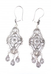 925 Silver Lace Patterned Scaled Dangle Filigree Earrings - 3