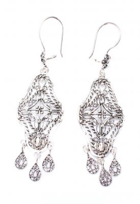 925 Silver Lace Patterned Scaled Dangle Filigree Earrings - 3