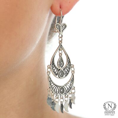 925 Silver Scaled Artisan Crafted Chandelier Filigree Earrings - 1