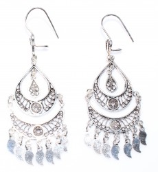 925 Silver Scaled Artisan Crafted Chandelier Filigree Earrings - Nusrettaki (1)